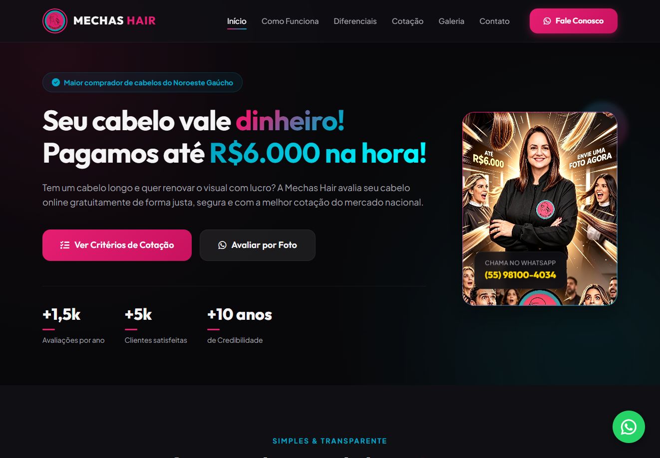 Print do site Mechas Hair publicado pela Social Fifox